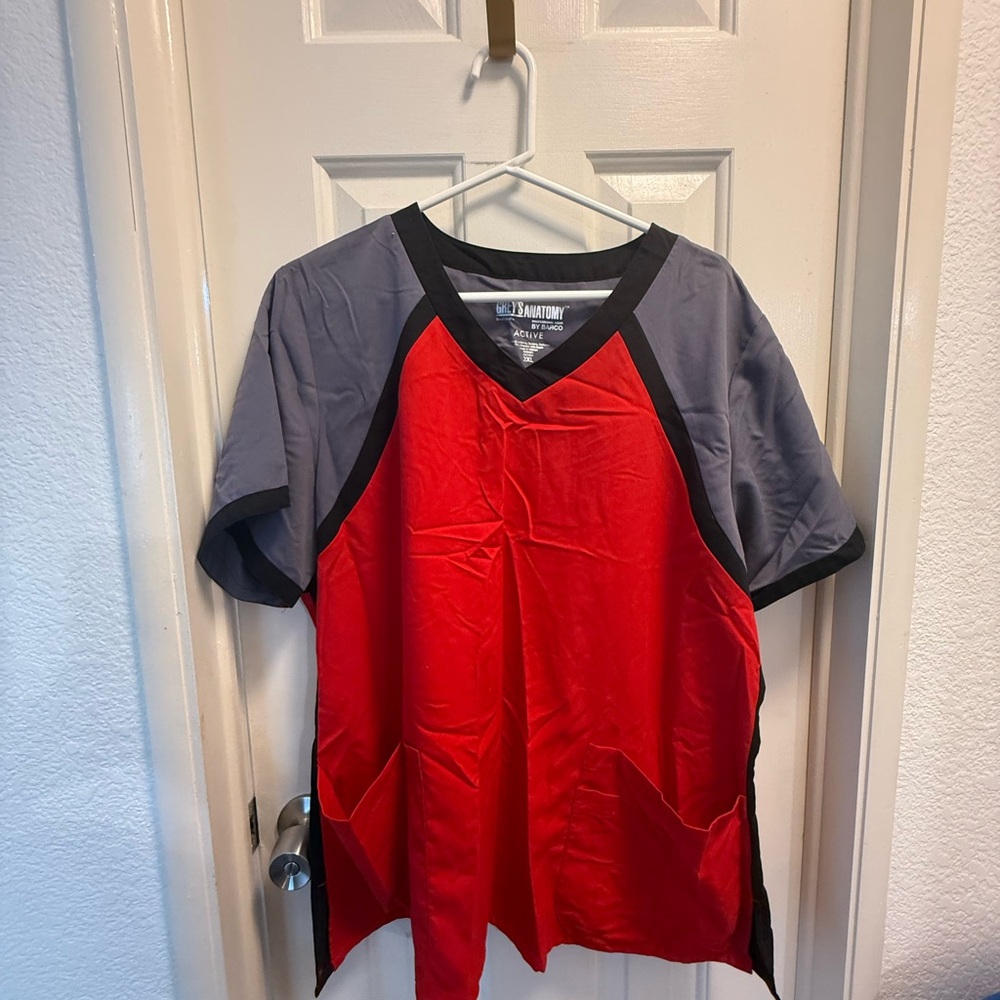 Grey’s Anatomy Red and Gray Scrub Top 2X